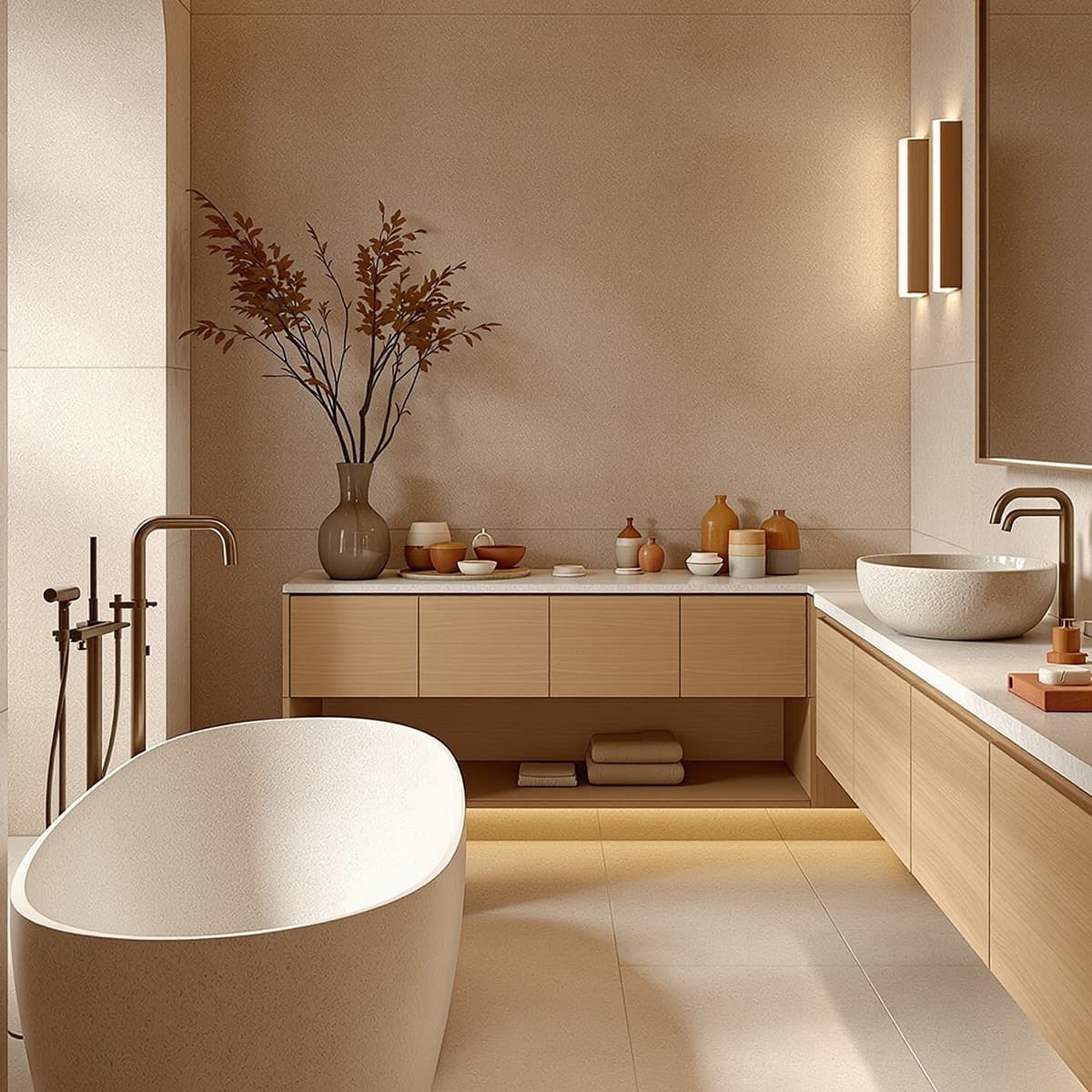 Bagno tonalità sabbia con vasca